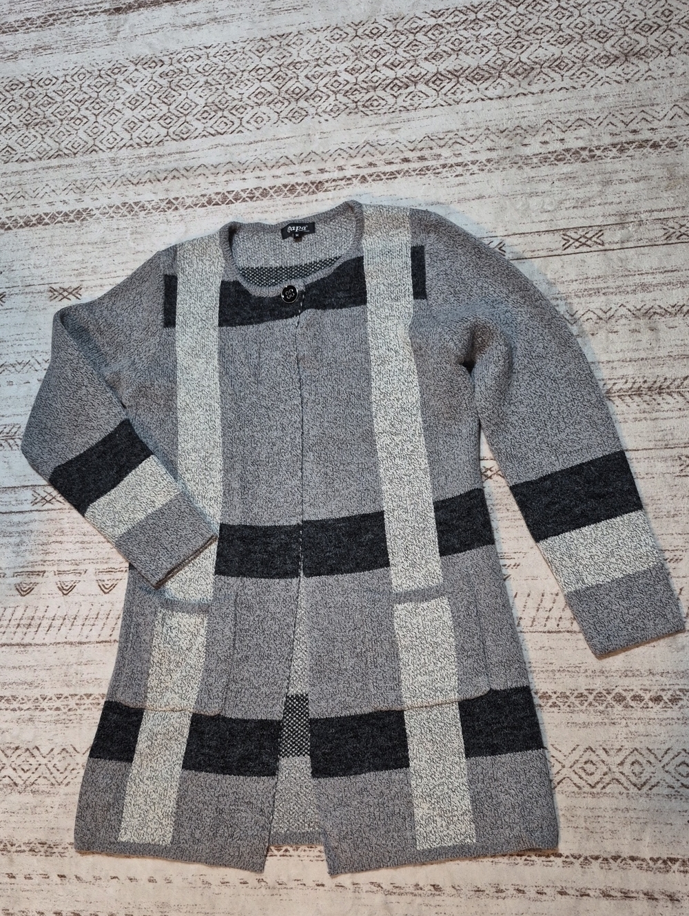 Apt. 9 Gray Patterned Open-Front Cardigan